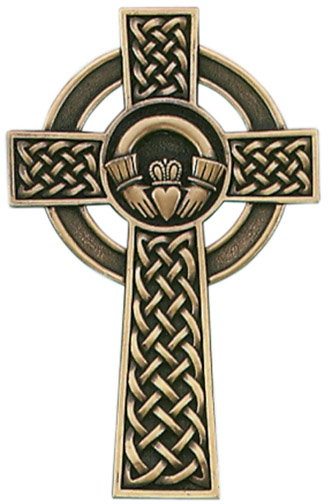 Gold Tone Cross with Claddagh 5"