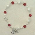 Sterling Silver Red & Pearl Bracelet